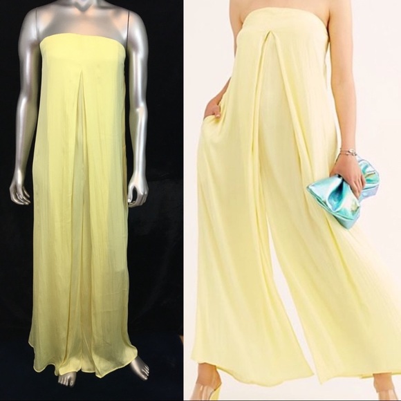 Free People Pants - FREE PEOPLE Kimmie Shine Yellow Strapless Jumpsuit